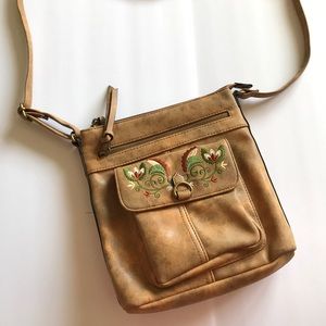 Embroidered floral faux leather purse